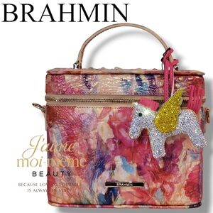 Brahmin Melbourne Vibrant Pink Purple and Gold Train Case Crossbody Bag